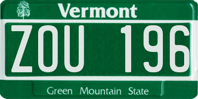 VT license plate ZOU196