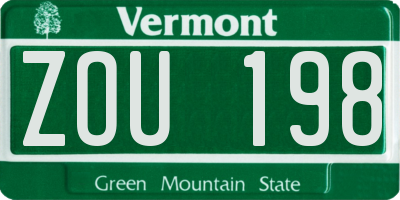 VT license plate ZOU198