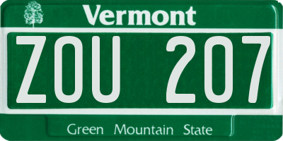 VT license plate ZOU207