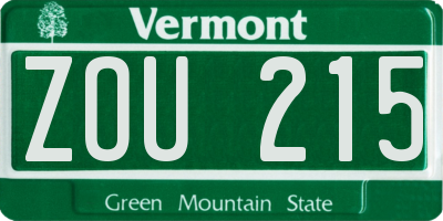 VT license plate ZOU215