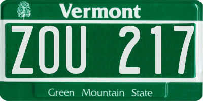 VT license plate ZOU217