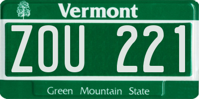 VT license plate ZOU221
