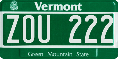 VT license plate ZOU222