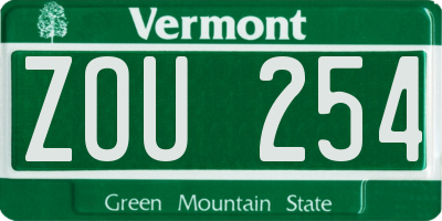 VT license plate ZOU254