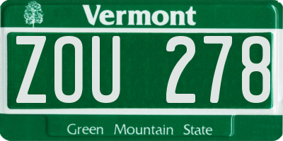 VT license plate ZOU278