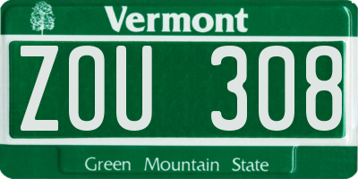 VT license plate ZOU308