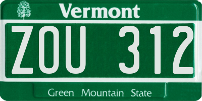 VT license plate ZOU312