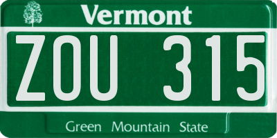 VT license plate ZOU315