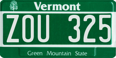 VT license plate ZOU325