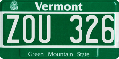 VT license plate ZOU326