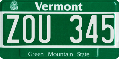 VT license plate ZOU345