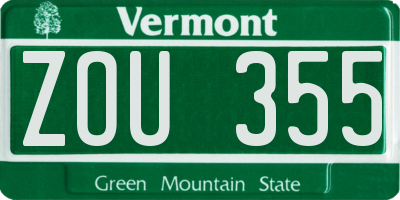 VT license plate ZOU355
