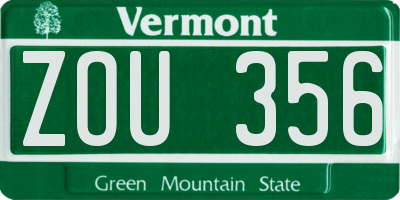 VT license plate ZOU356