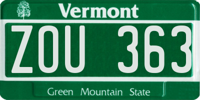 VT license plate ZOU363