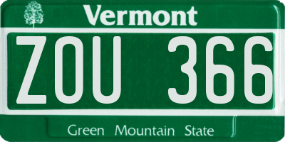 VT license plate ZOU366