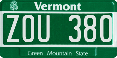 VT license plate ZOU380