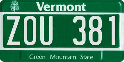 VT license plate ZOU381