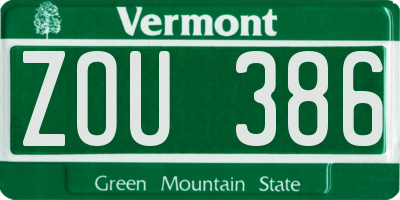 VT license plate ZOU386