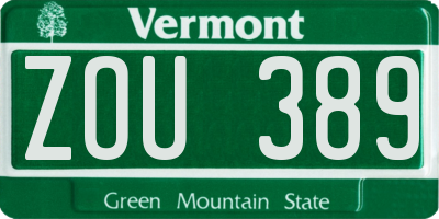 VT license plate ZOU389