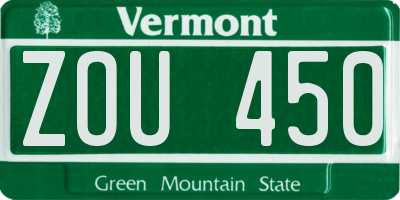VT license plate ZOU450