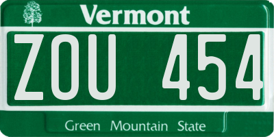 VT license plate ZOU454