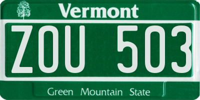VT license plate ZOU503