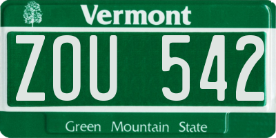 VT license plate ZOU542