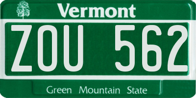 VT license plate ZOU562