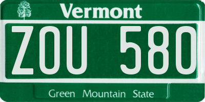 VT license plate ZOU580