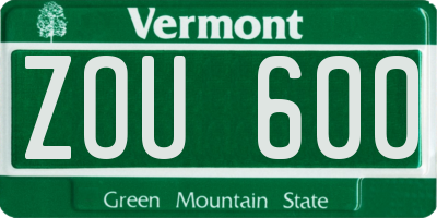 VT license plate ZOU600