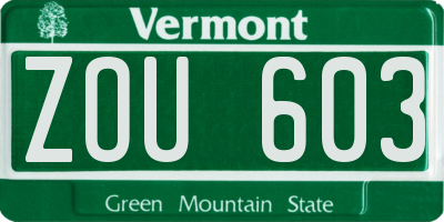 VT license plate ZOU603