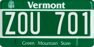 VT license plate ZOU701
