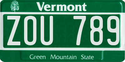 VT license plate ZOU789