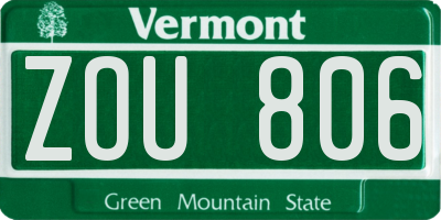 VT license plate ZOU806