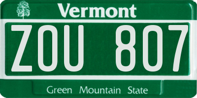 VT license plate ZOU807