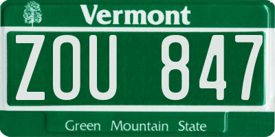 VT license plate ZOU847