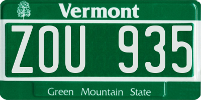 VT license plate ZOU935