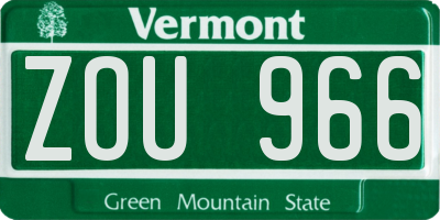 VT license plate ZOU966