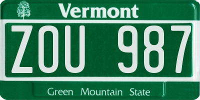 VT license plate ZOU987