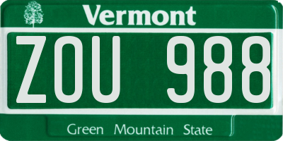 VT license plate ZOU988