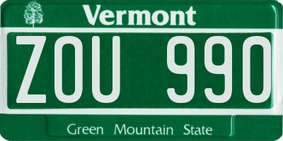 VT license plate ZOU990