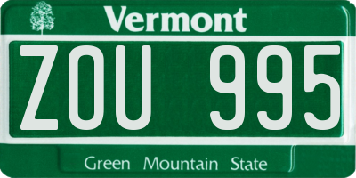 VT license plate ZOU995