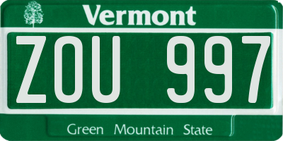 VT license plate ZOU997