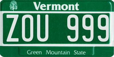 VT license plate ZOU999