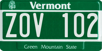 VT license plate ZOV102