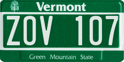 VT license plate ZOV107