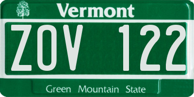 VT license plate ZOV122