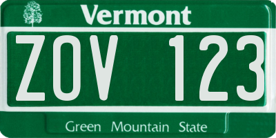 VT license plate ZOV123