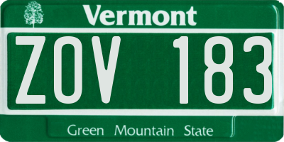 VT license plate ZOV183