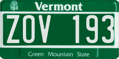VT license plate ZOV193